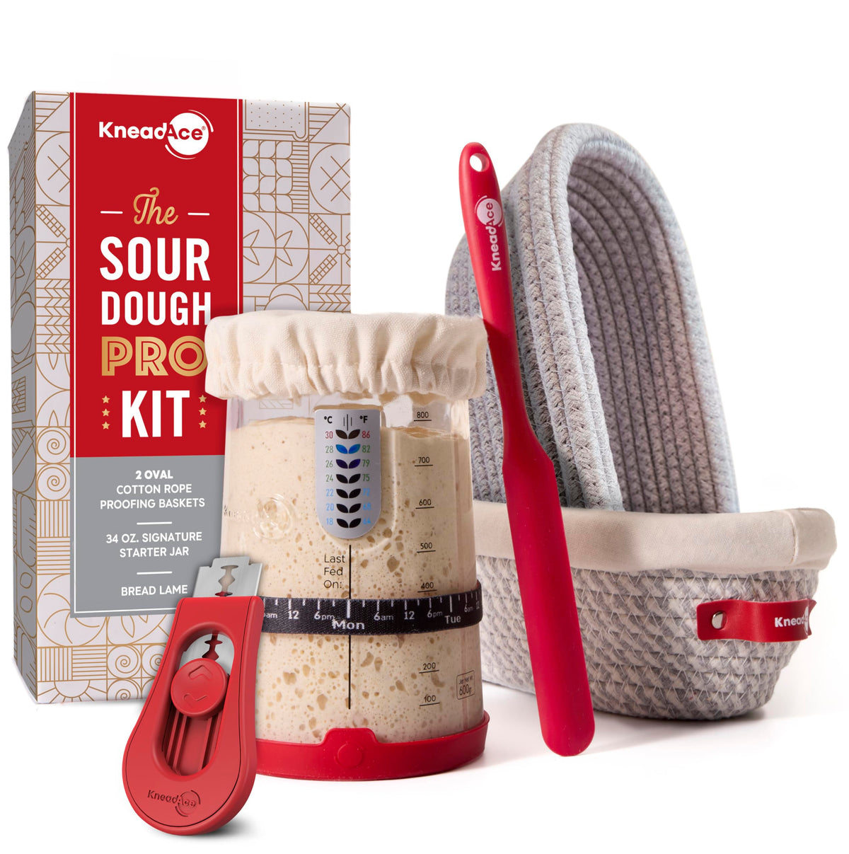 KneadAce Sourdough Starter Jar enables easy maintenance and feeding-day tracking.