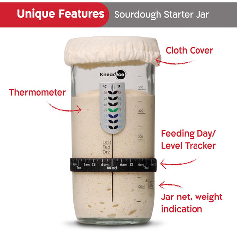 KNEADACE built-in thermometer helps monitor starter temperature
