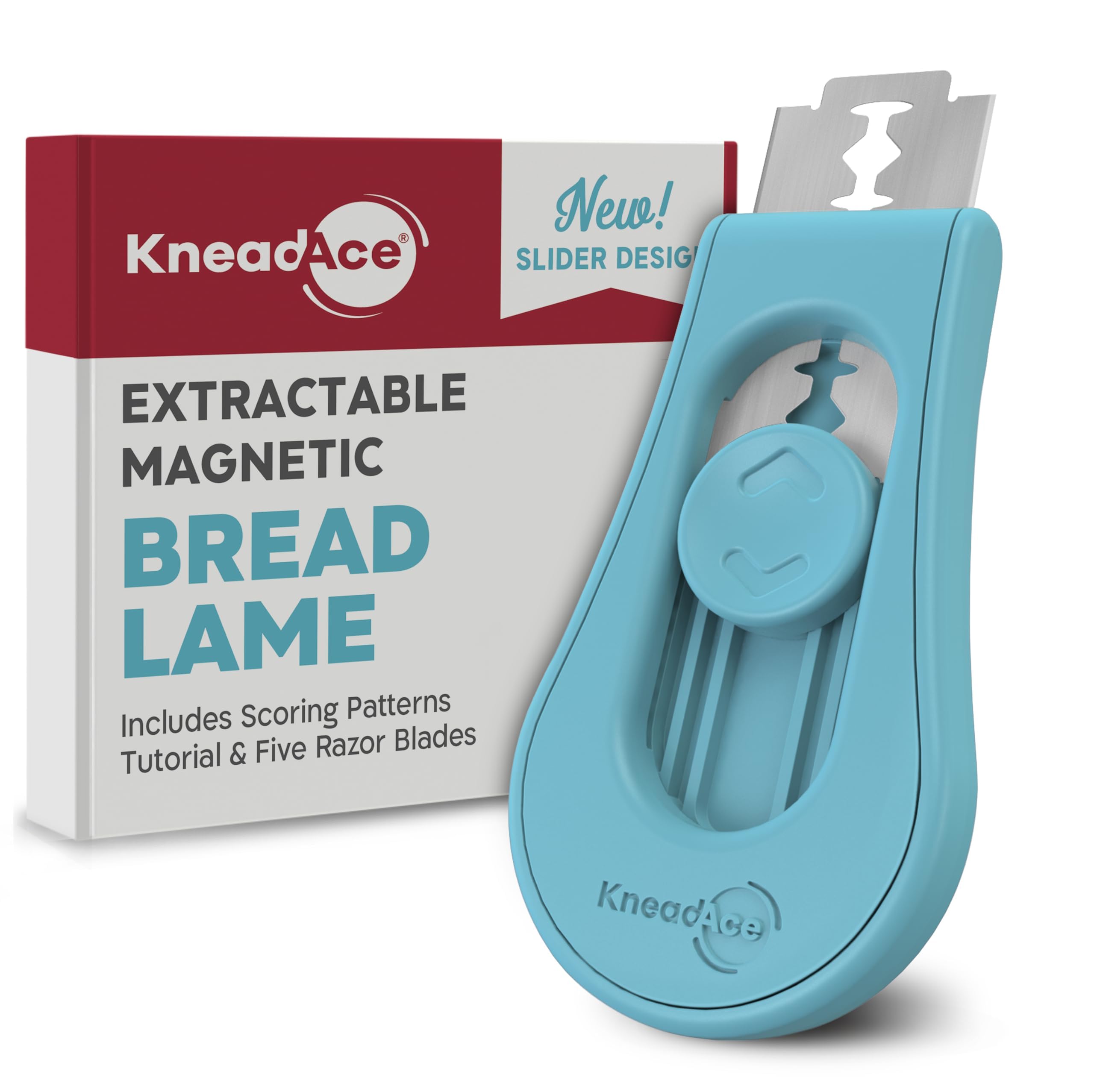 KNEADACE upgraded lame with sliding knob for precise, controlled sourdough scoring.