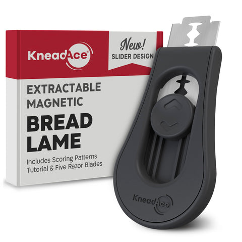 KNEADACE magnetic bread lame with extractable blade for precise scoring on sourdough.