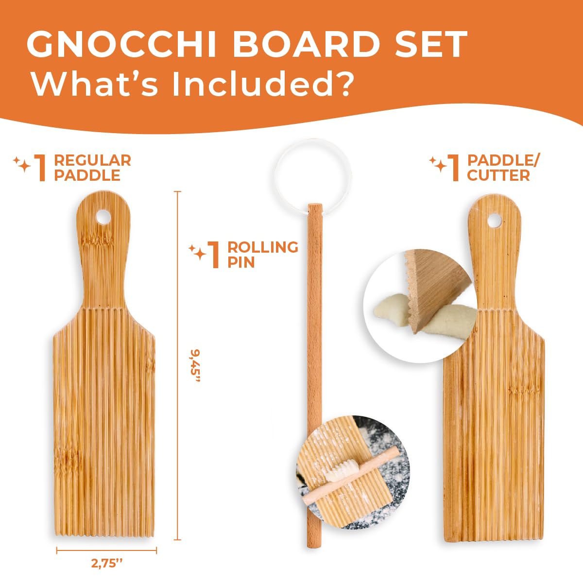 KneadEat bamboo gnocchi board close-up shows smooth texture and flavor-resistance.