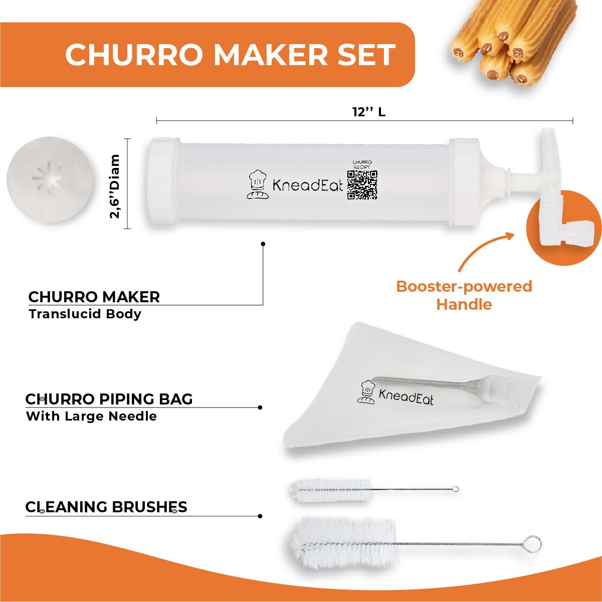 KneadEat churrera and piping bag filler enabling rich fillings like chocolate.