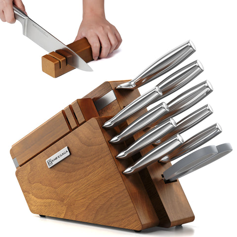 KnifeSaga 12-piece block set organized for everyday cooking