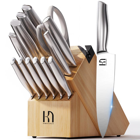 KnifeSaga 14-piece knife set in block for organized kitchen prep and easy access