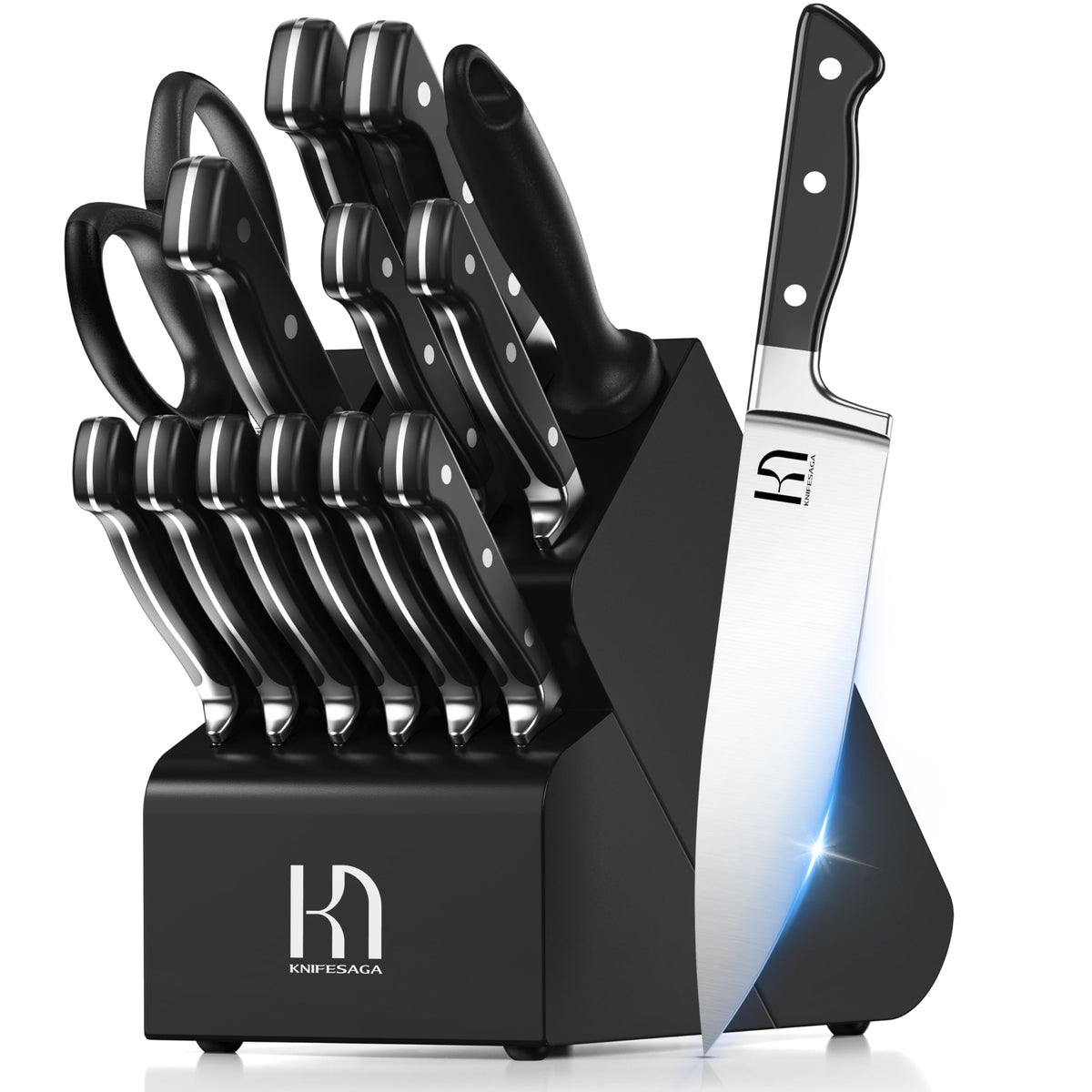KnifeSaga 15-piece knife block set with durable, razor-sharp precision for daily cooking.
