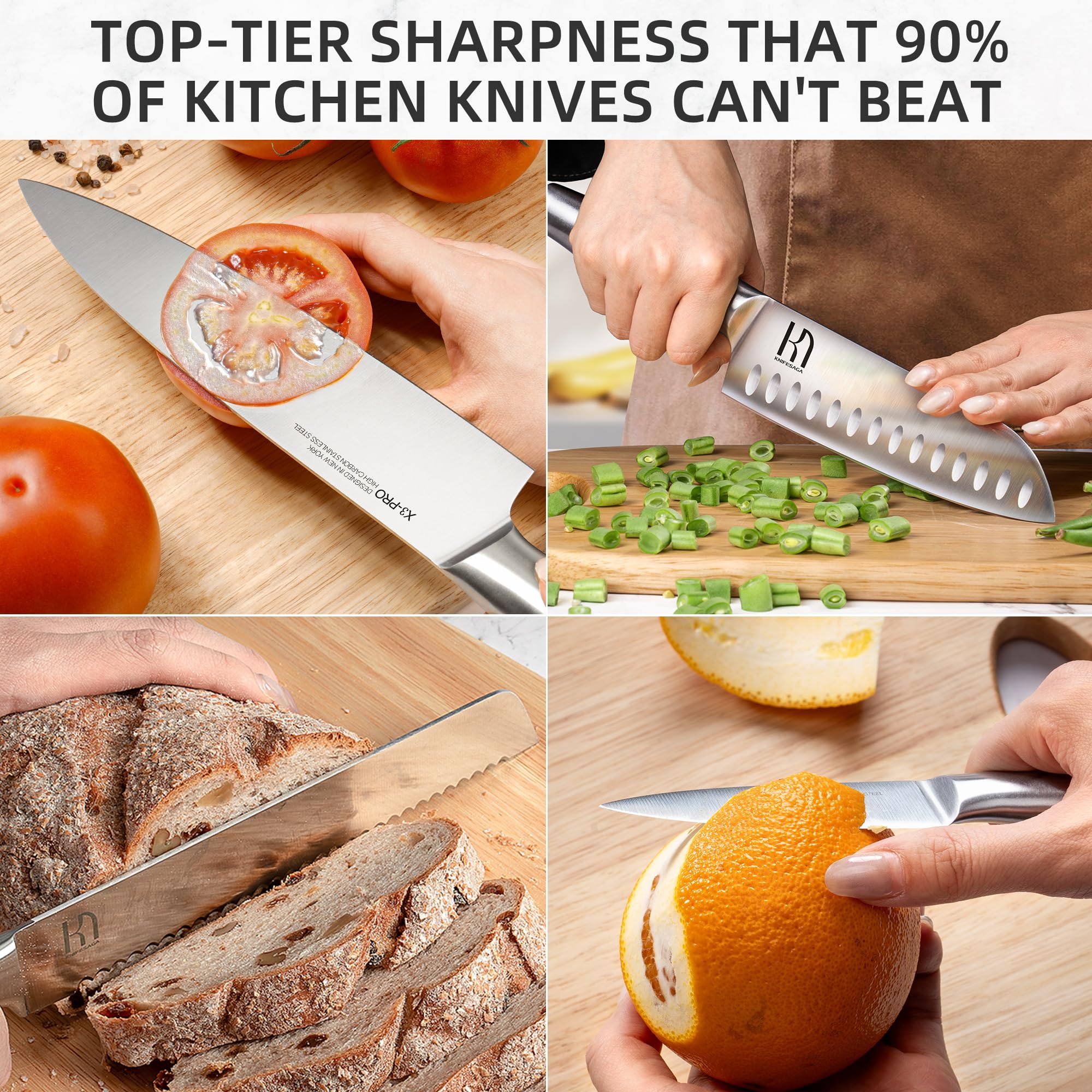 KnifeSaga 5-inch serrated utility knife adds versatile cutting options.