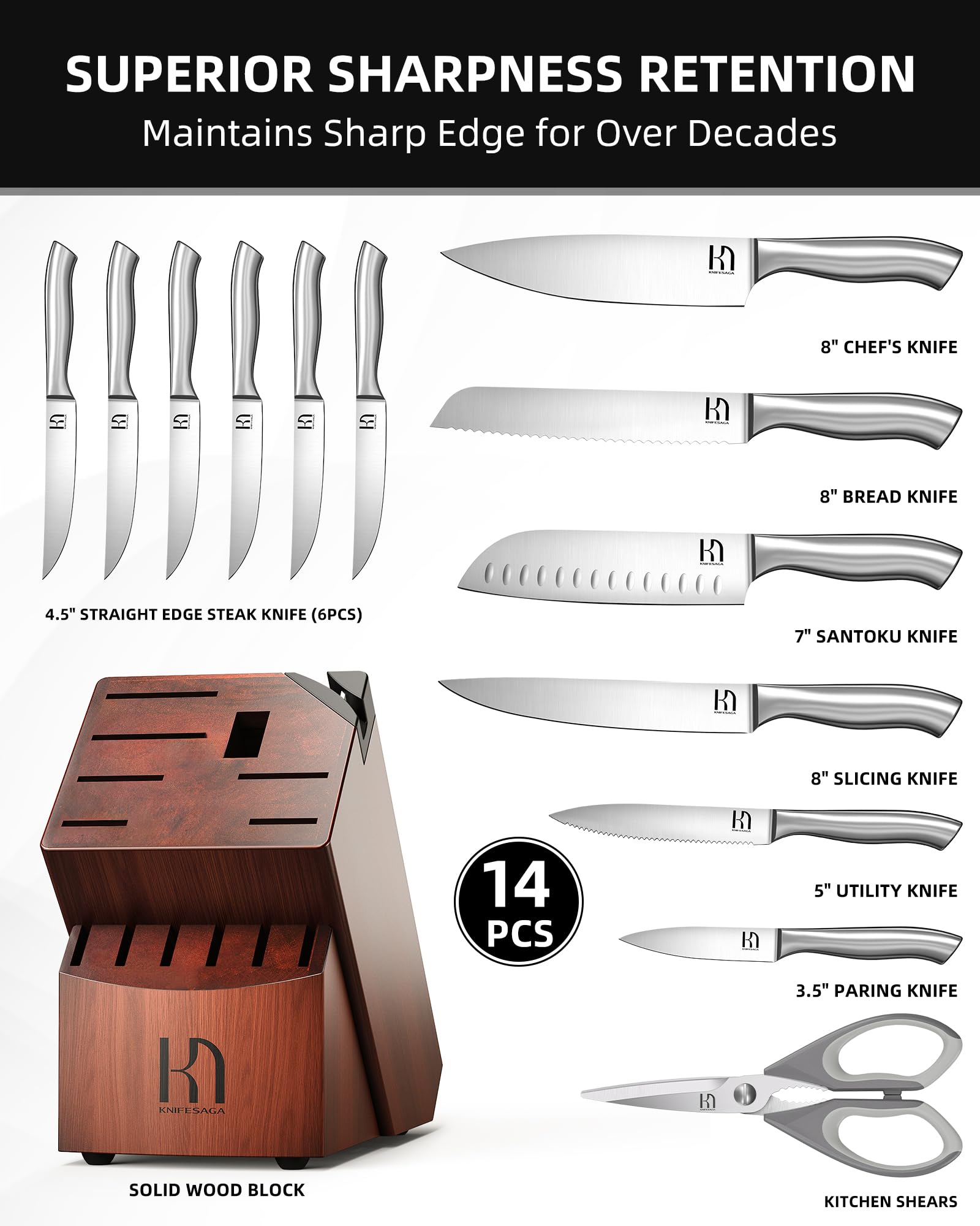 KnifeSaga 5-inch utility knife blade tackles everyday tasks.