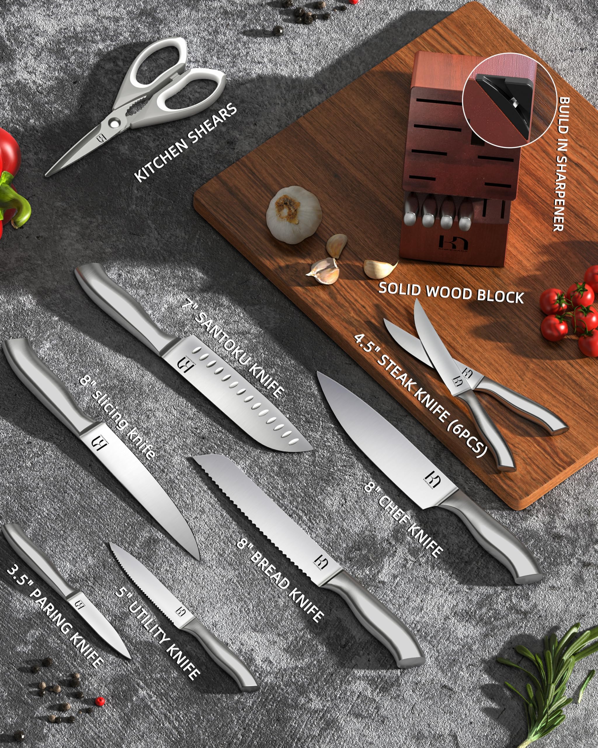 KnifeSaga 7-inch santoku blade handles versatile chopping tasks.