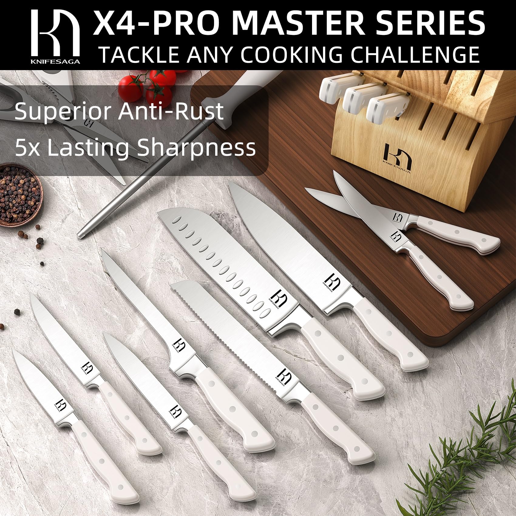 KnifeSaga 7 inch santoku knife versatile for chopping and mincing.
