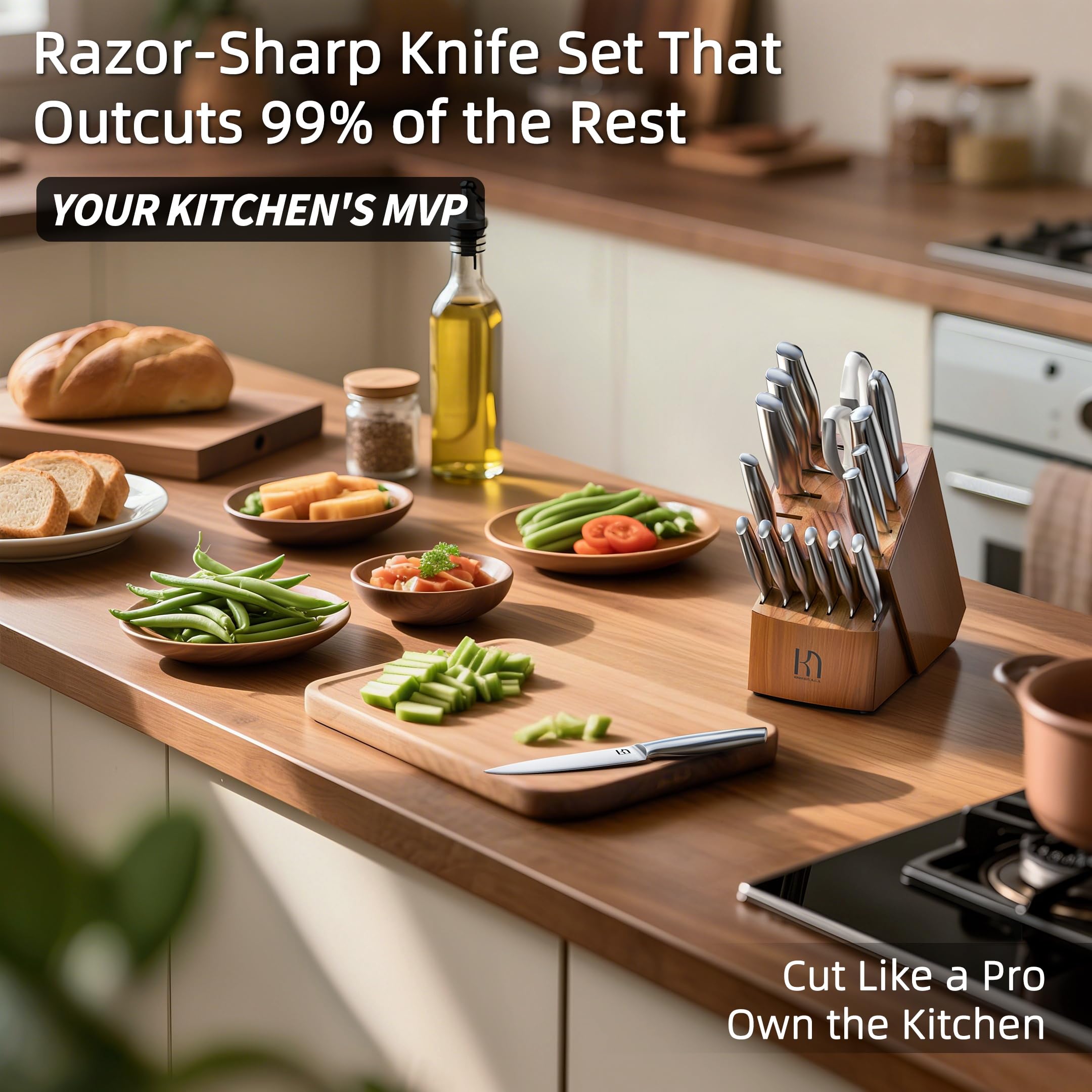 KnifeSaga 8-inch bread knife slicing crusts cleanly.