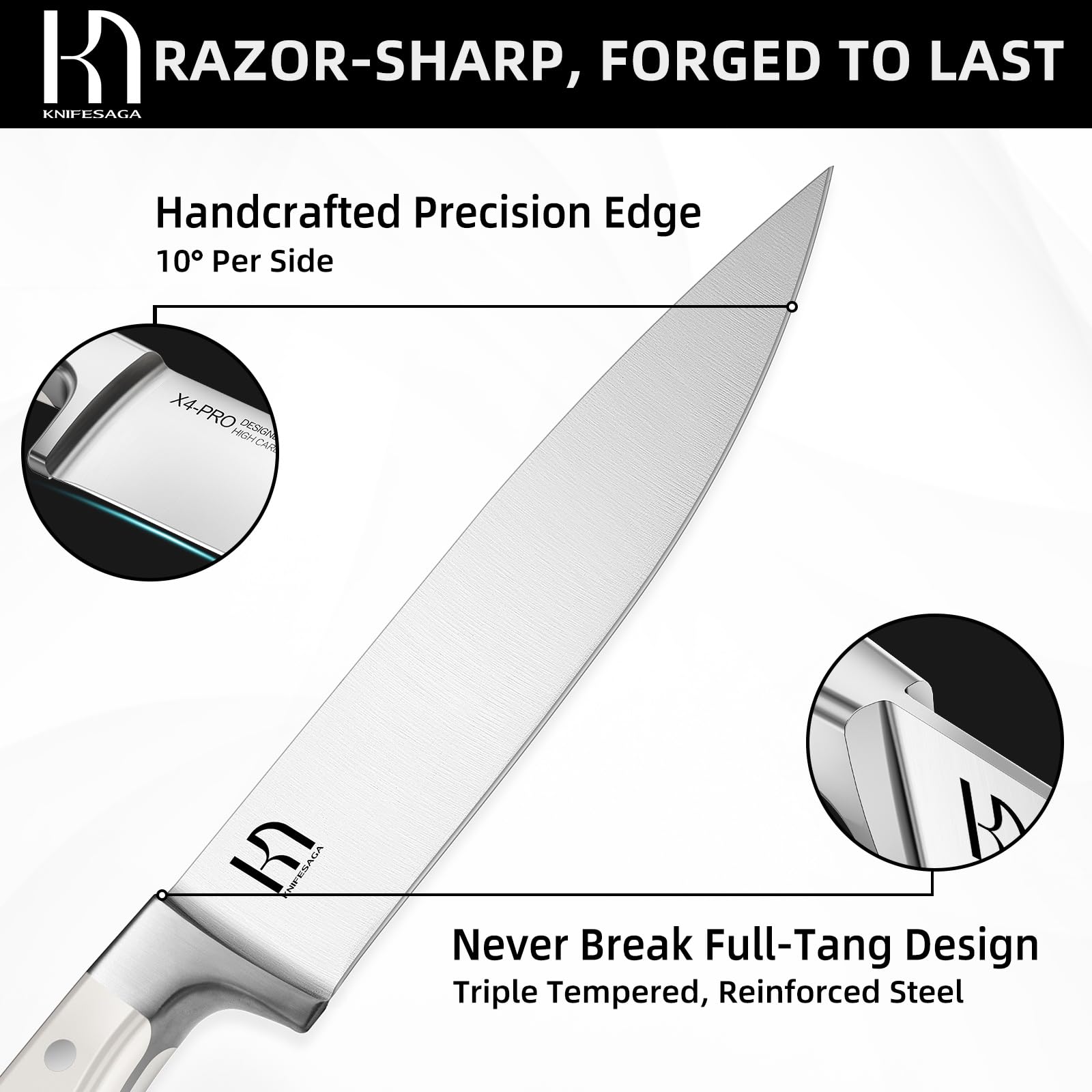 KnifeSaga 8-inch chef knife for precise slicing and prep.