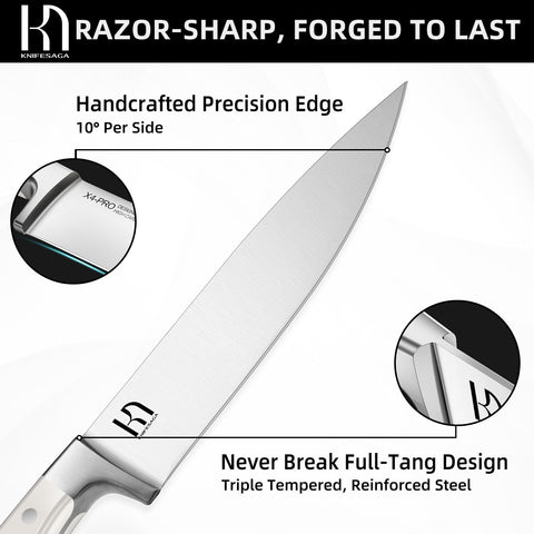 KnifeSaga 8-inch chef knife for precise slicing and prep.