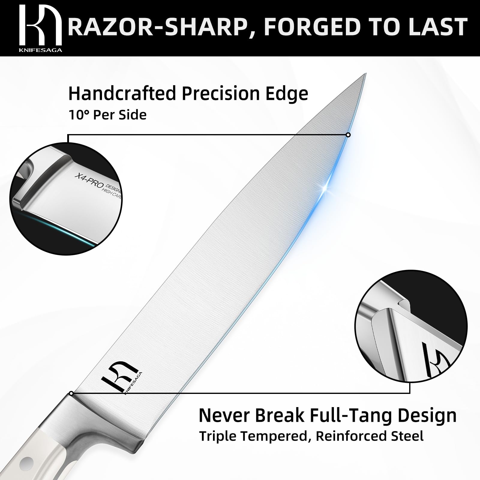 KnifeSaga 8 inch chef knife ready for precise slicing and chopping.
