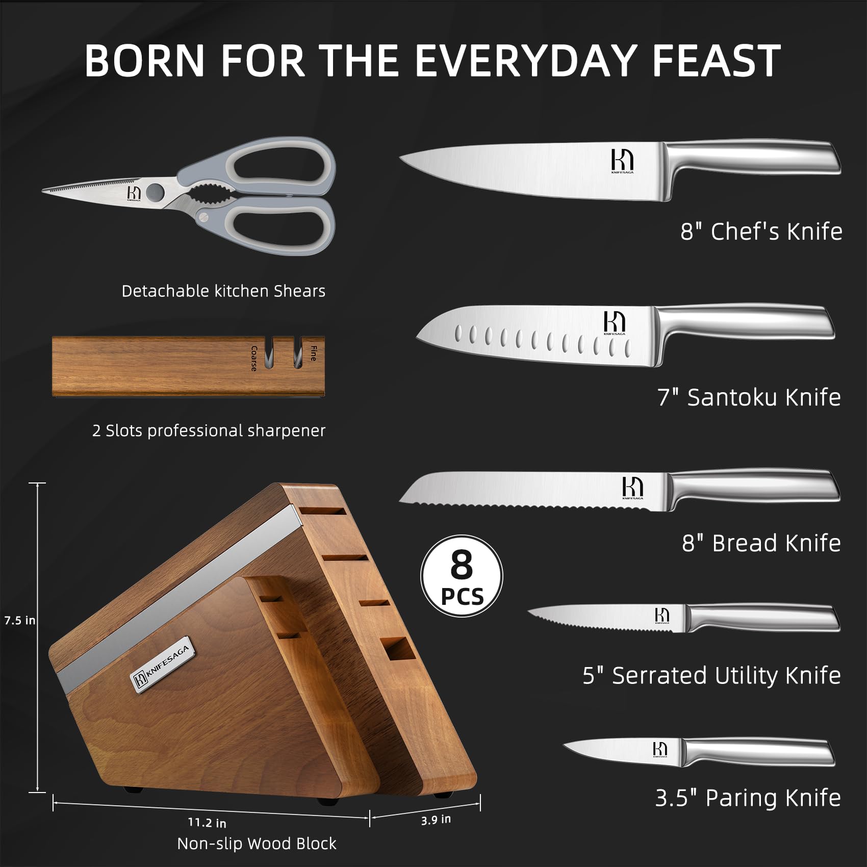 KnifeSaga 8-inch chef knife edge ready for precise slicing