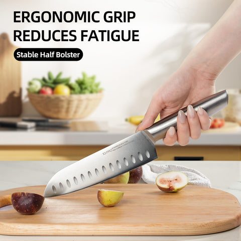 KnifeSaga ergonomic-handle shown in hand for comfortable slicing