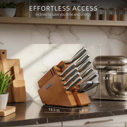 KnifeSaga low-angle wood block design for easy access under cabinets