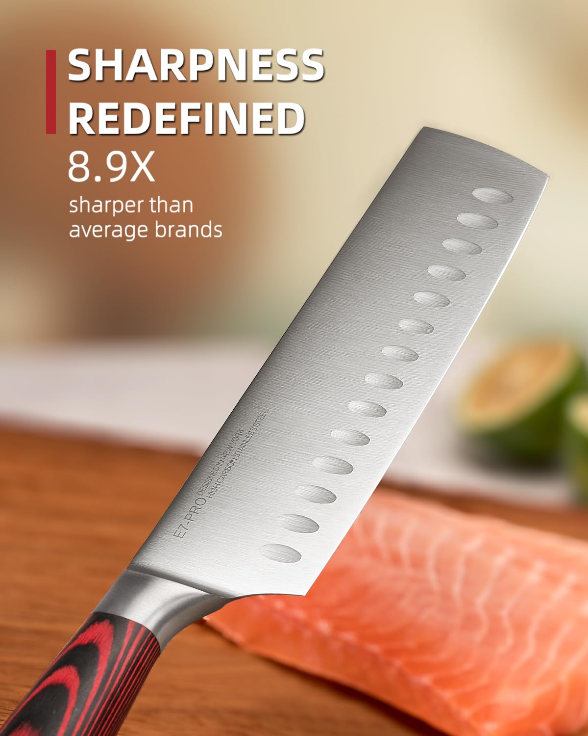KnifeSaga Nakiri with natural wood handle offering comfortable grip