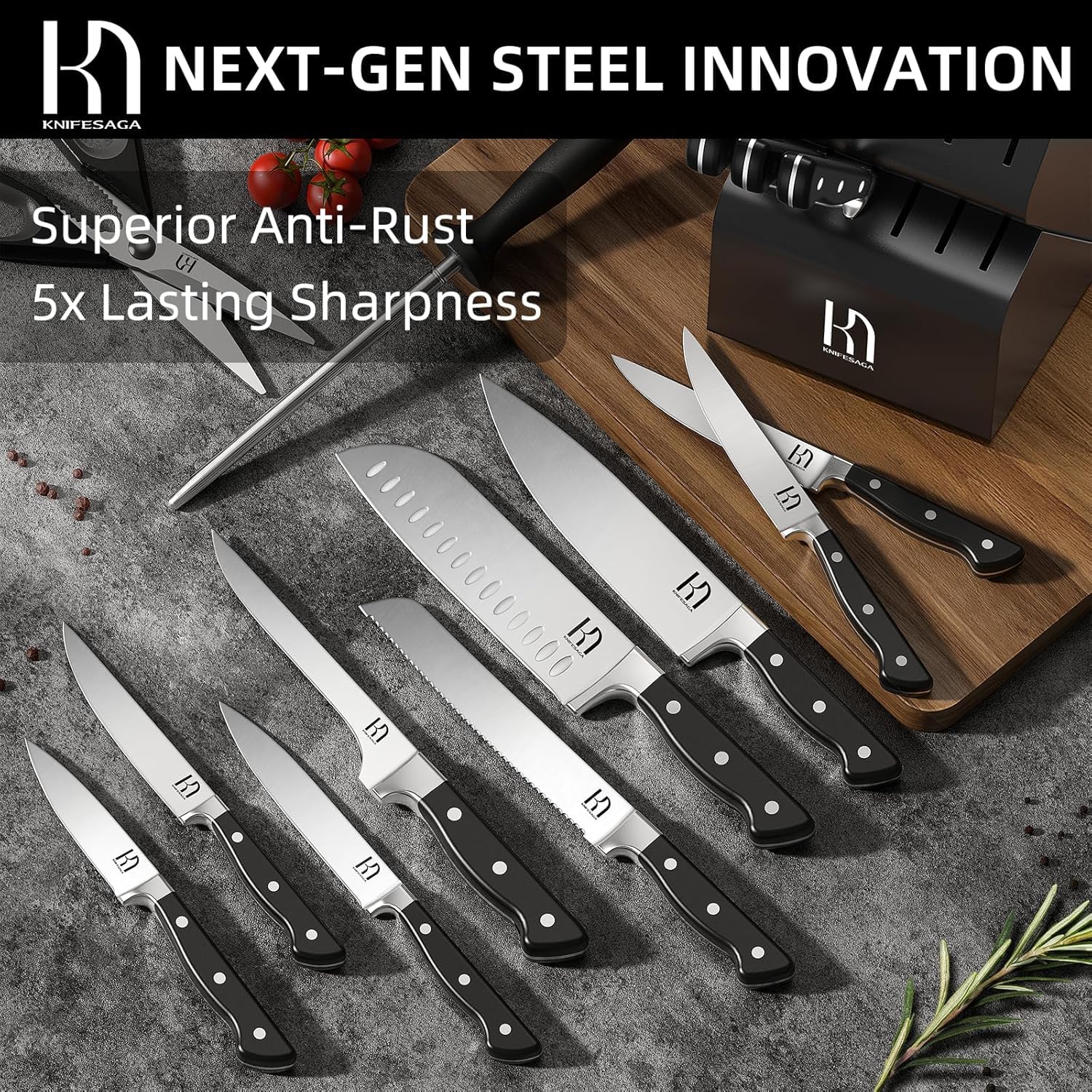 KnifeSaga 7-inch santoku knife for versatile slicing and dicing.