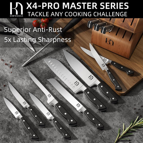 KnifeSaga santoku knife chopping vegetables with balanced control.
