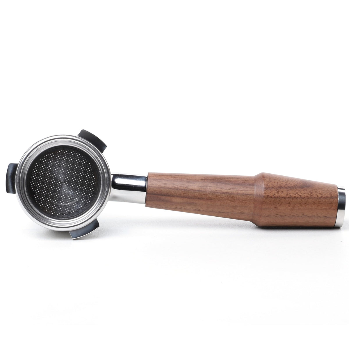 KNODOS 54mm bottomless portafilter with walnut handle for real-time extraction viewing