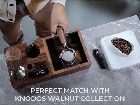 KNODOS knock box with shock-absorbent bar for effortless espresso puck removal.