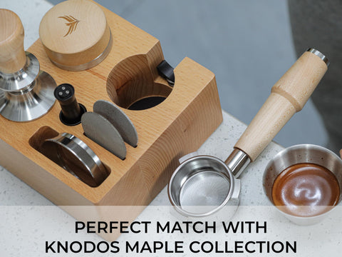 KNODOS tamping station beech wood material adds a natural, durable touch to your counter