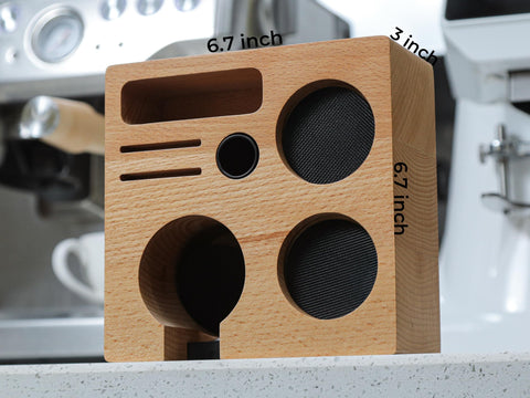KNODOS tamping station compartments hold tamper, distributor, and funnel for smooth workflow