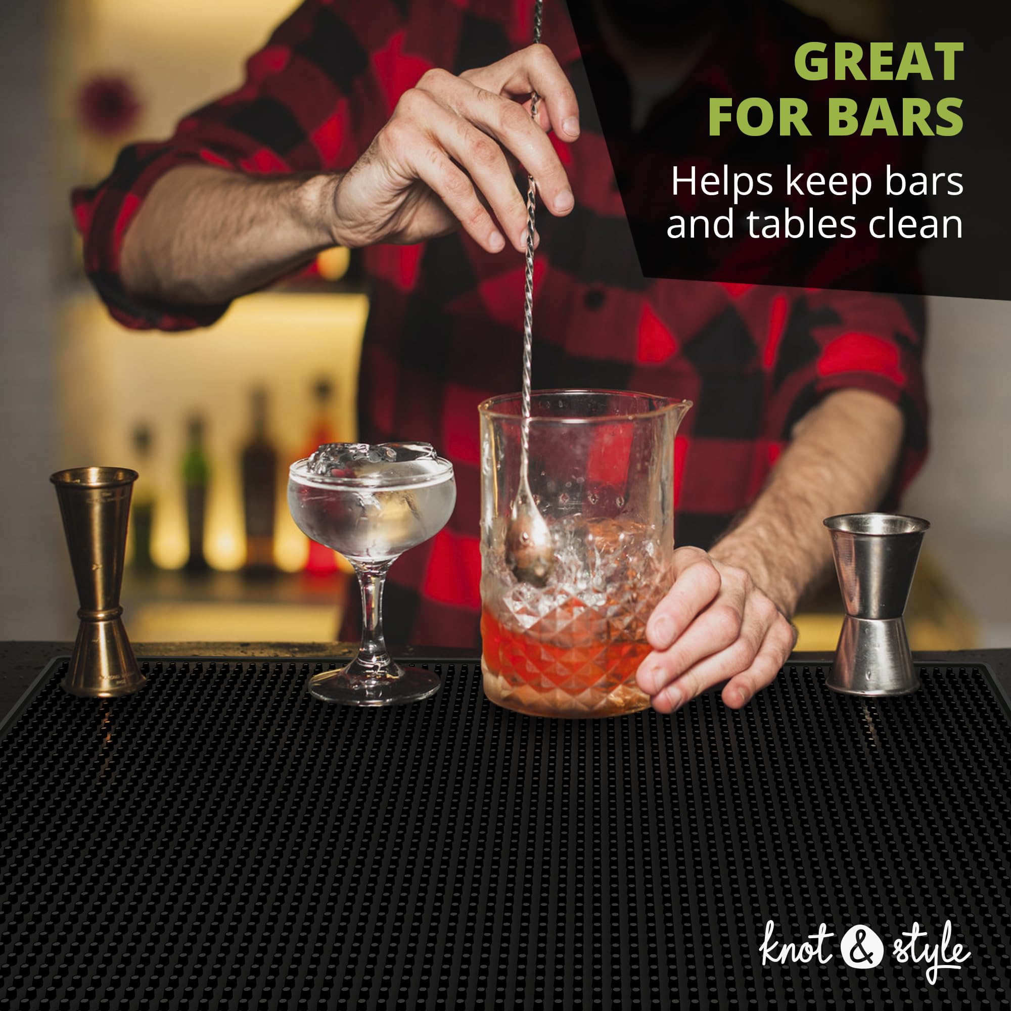 Knot and Style Bar Mat Set stylish black finish complements decor.