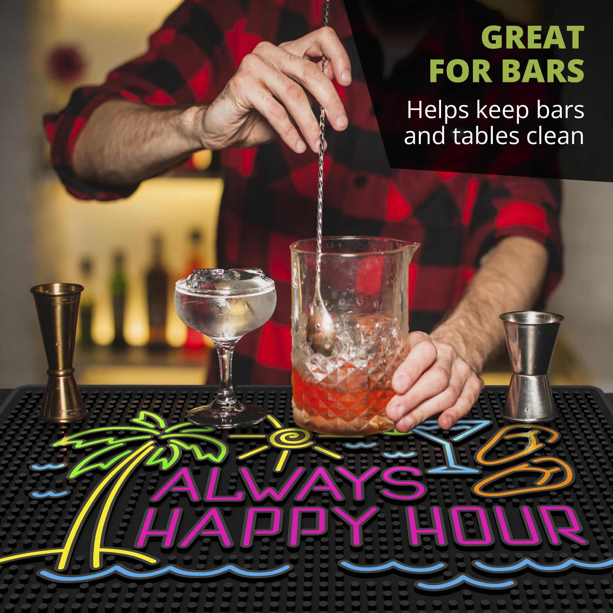 Knot and Style easy-clean durable bar mat resists spills and stains.