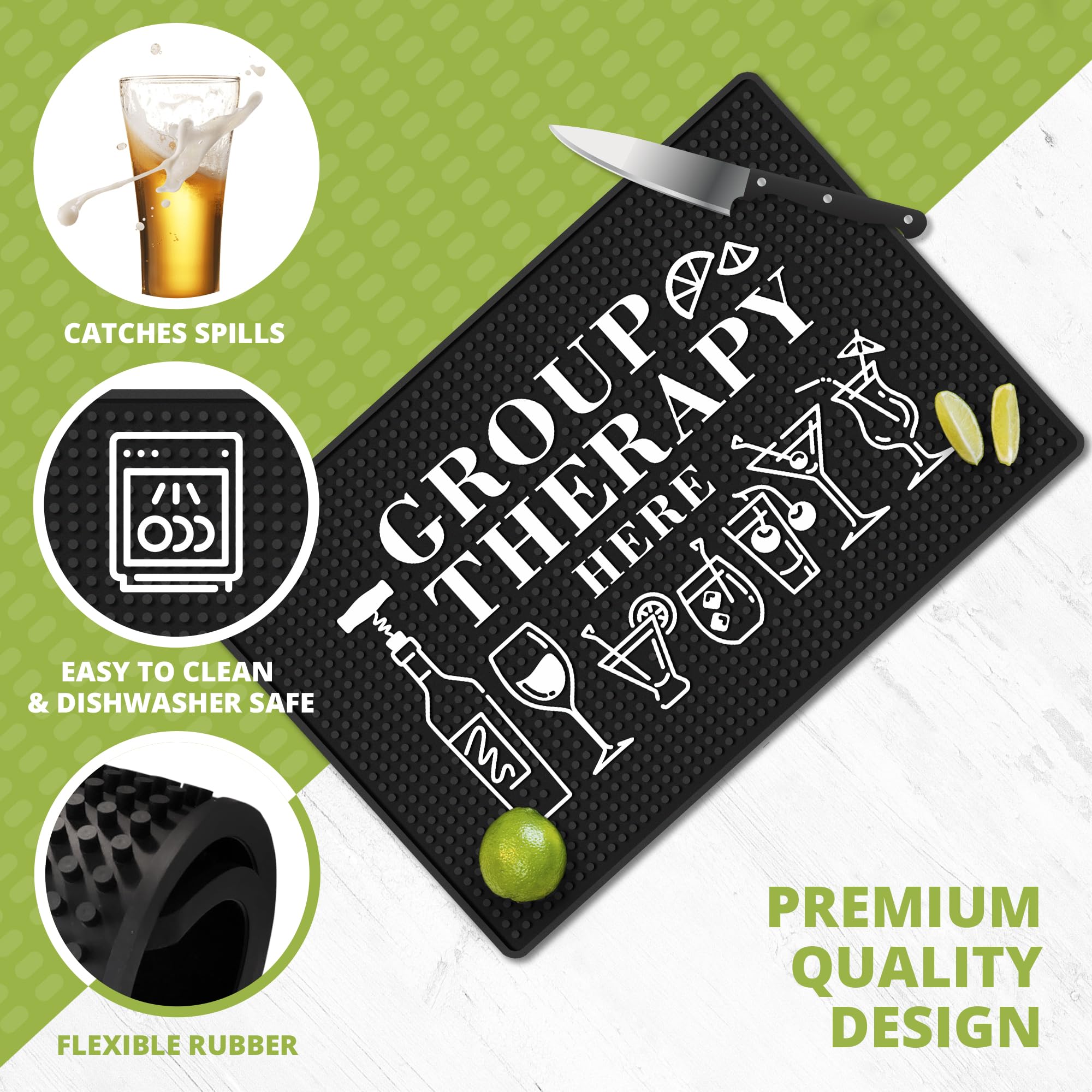 Knot and Style Group Therapy Bar Mat durable rubber endures daily bar use.