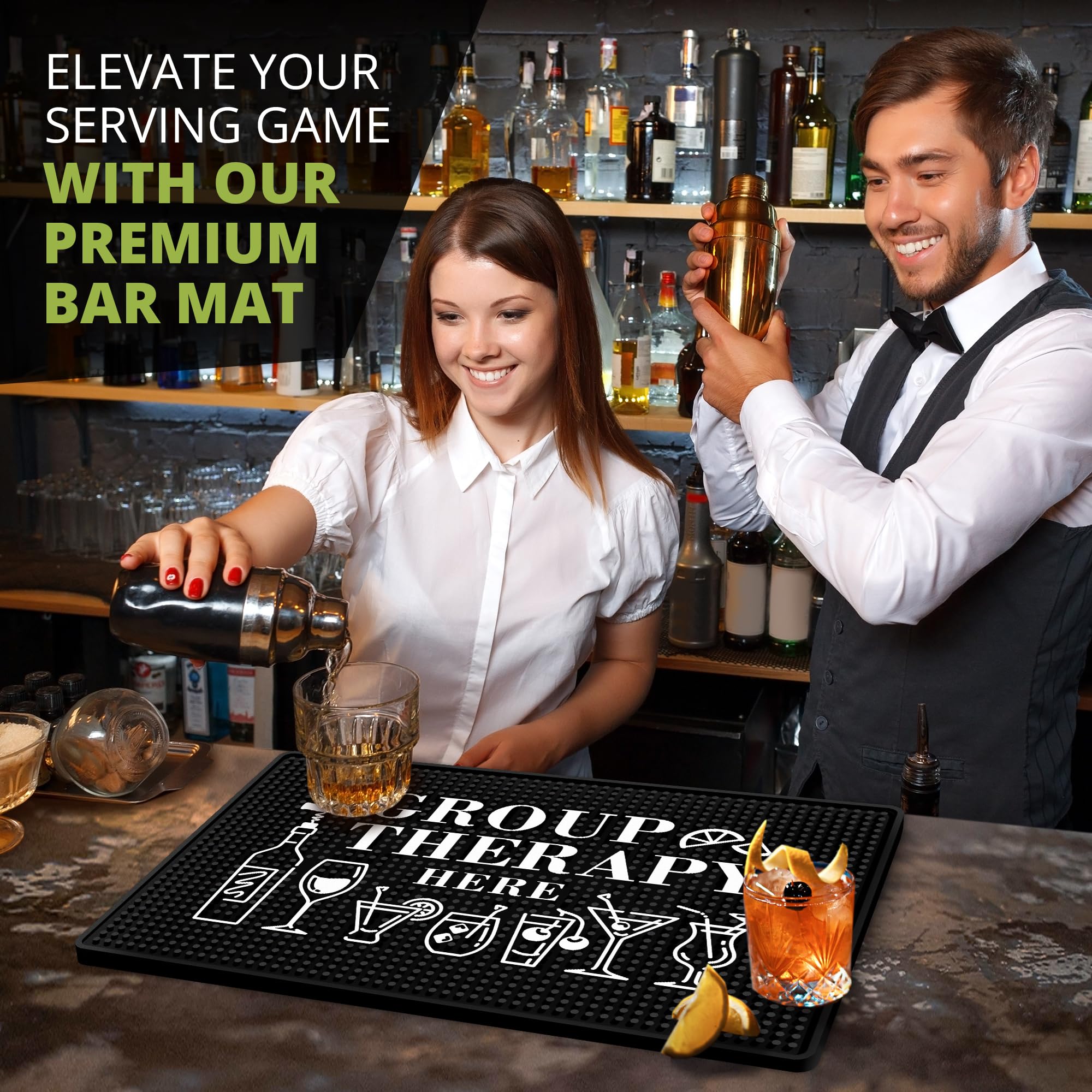 Knot and Style Group Therapy Bar Mat non-slip base keeps glassware steady.