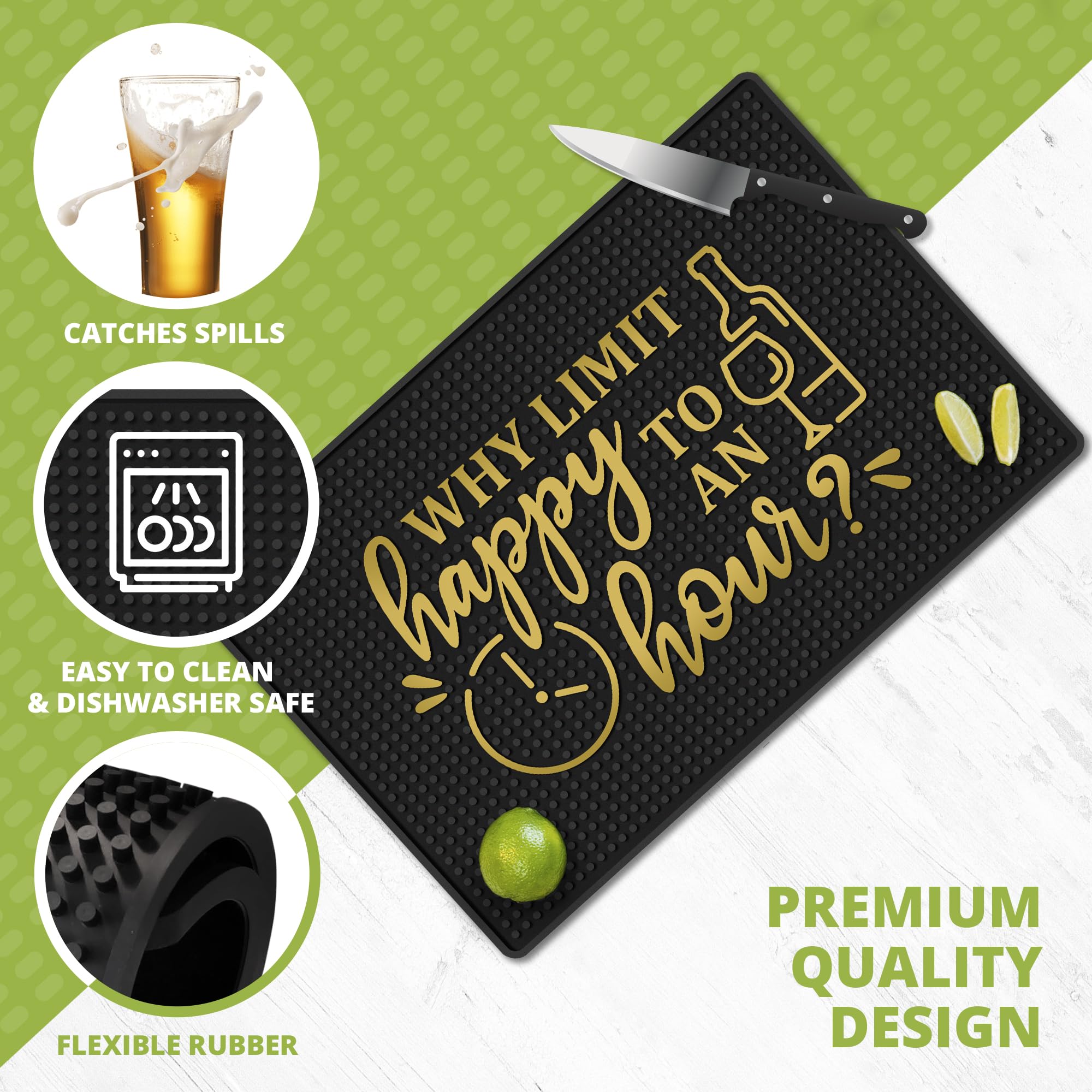 Knot and Style non-slip bar mat: steady glassware and tools during bartending
