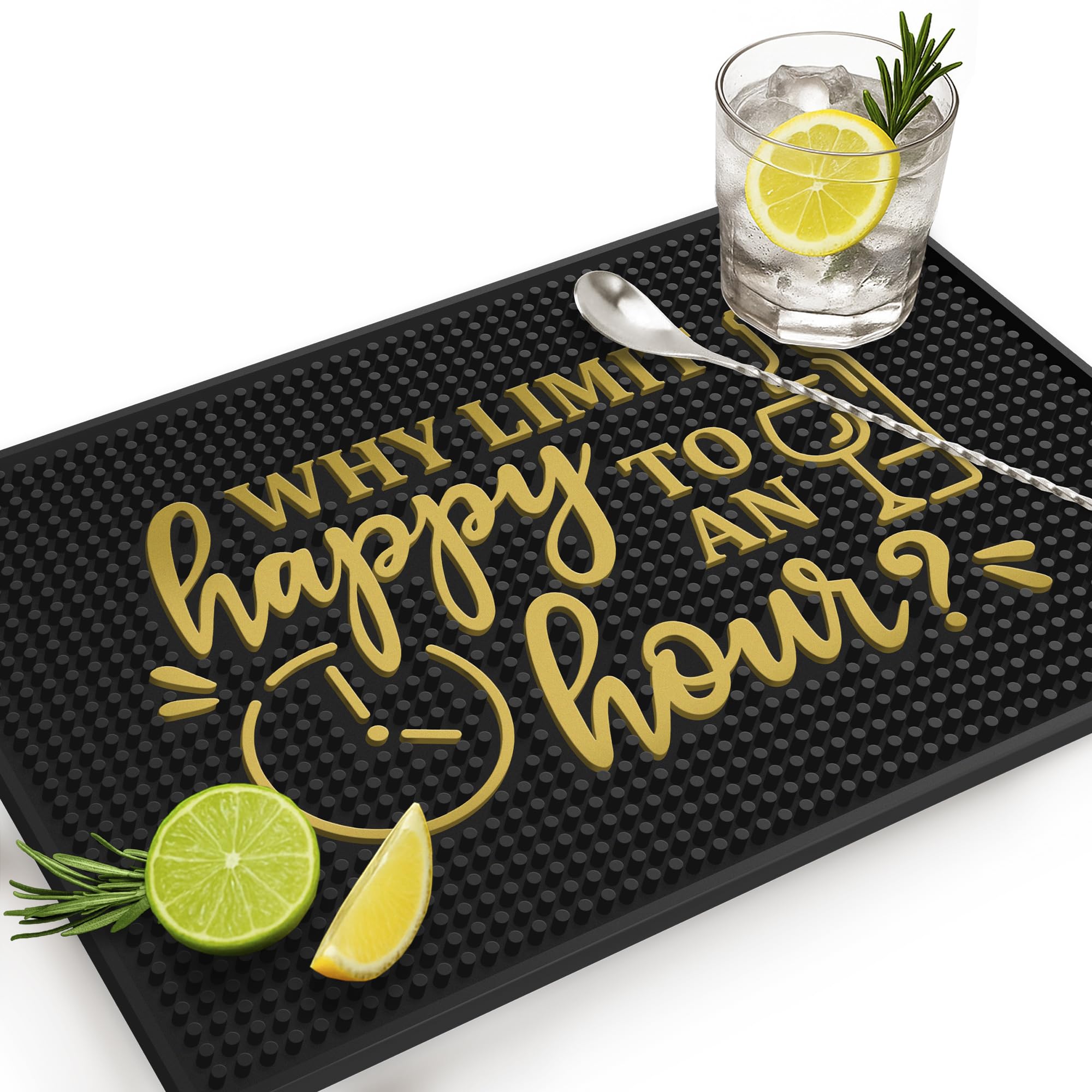 Knot and Style Why Limit Happy Hour Bar Mat: playful design and countertop protection