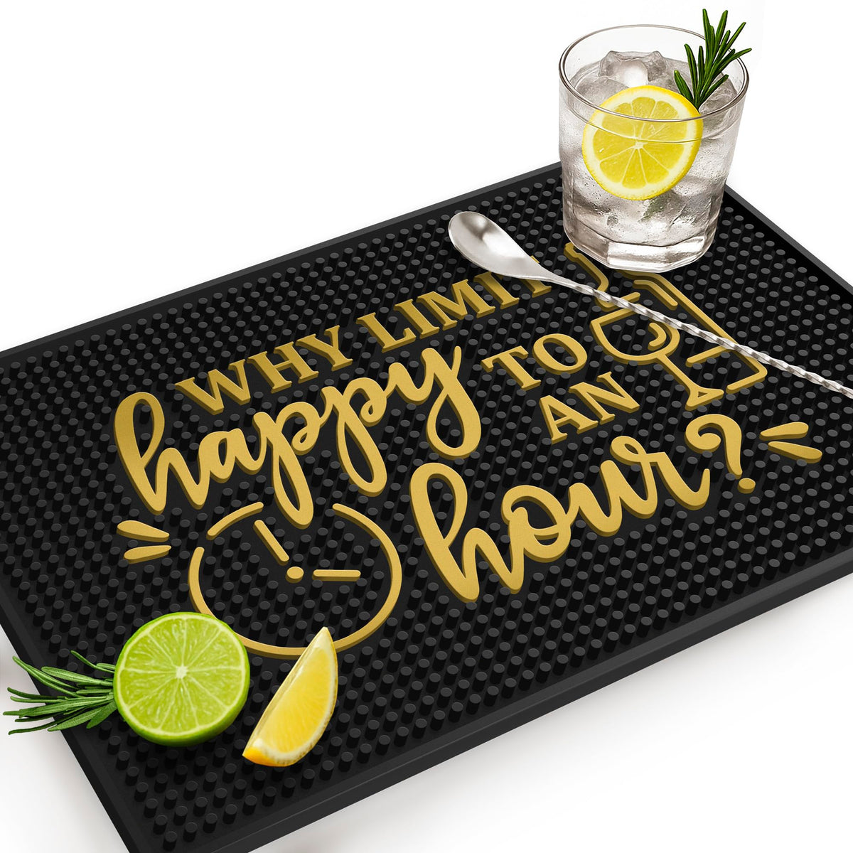 Knot and Style Why Limit Happy Hour Bar Mat: playful design and countertop protection