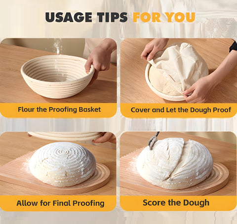 Koackl Banneton round basket dusting aids smooth dough removal.