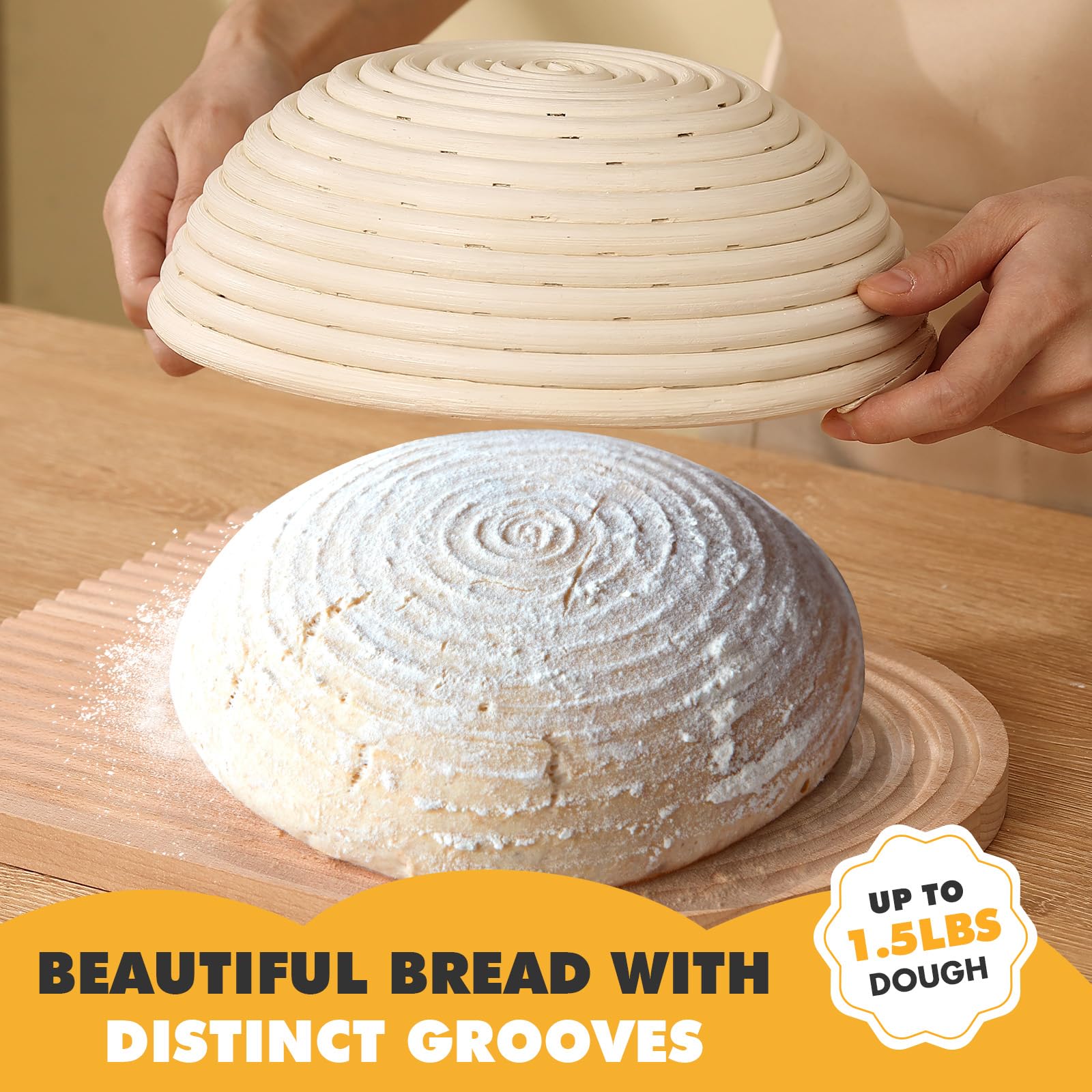 Koackl Banneton round basket with smooth surface for easy dough release.