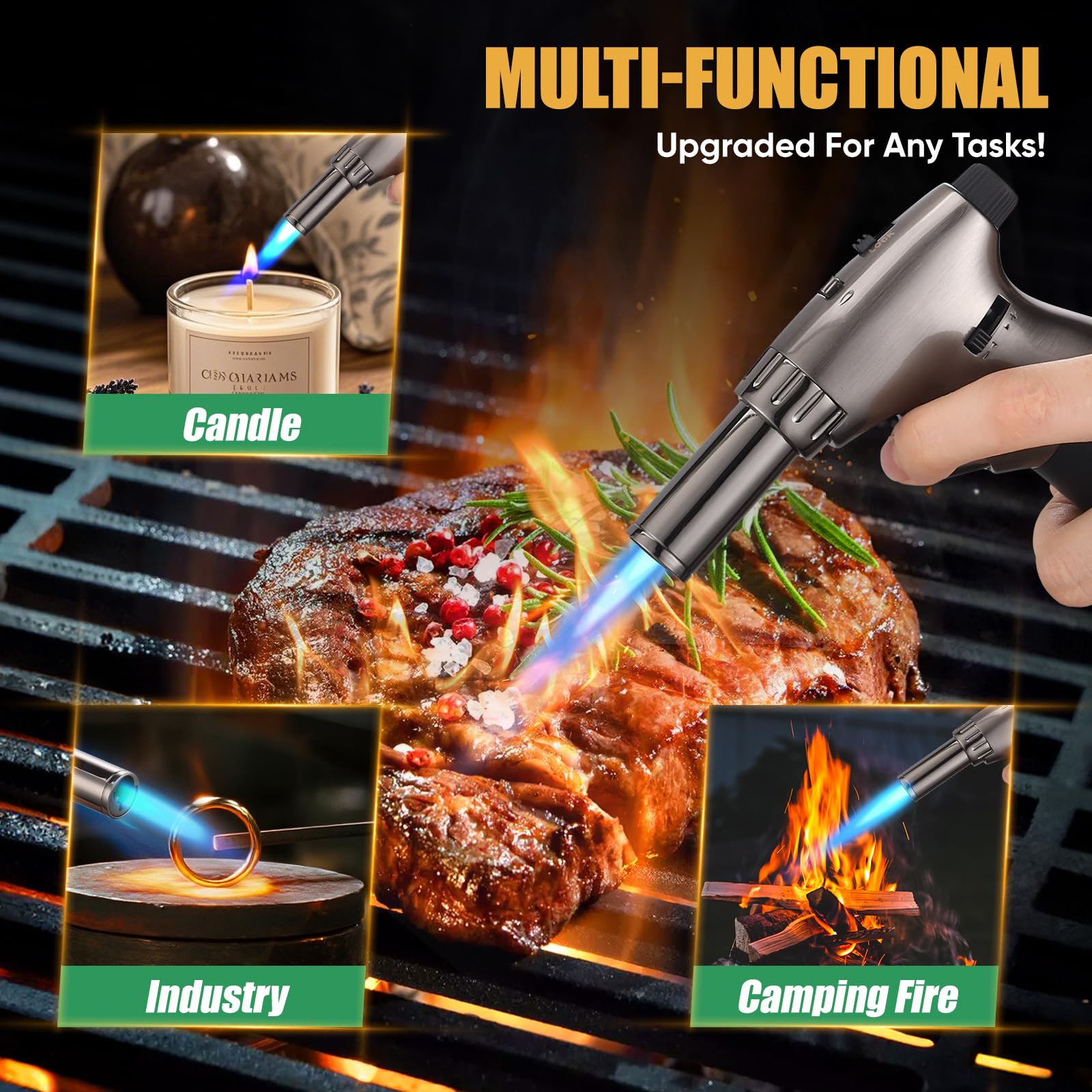 KOACKL dual flame torch jet-flame mode for fast caramelization and searing