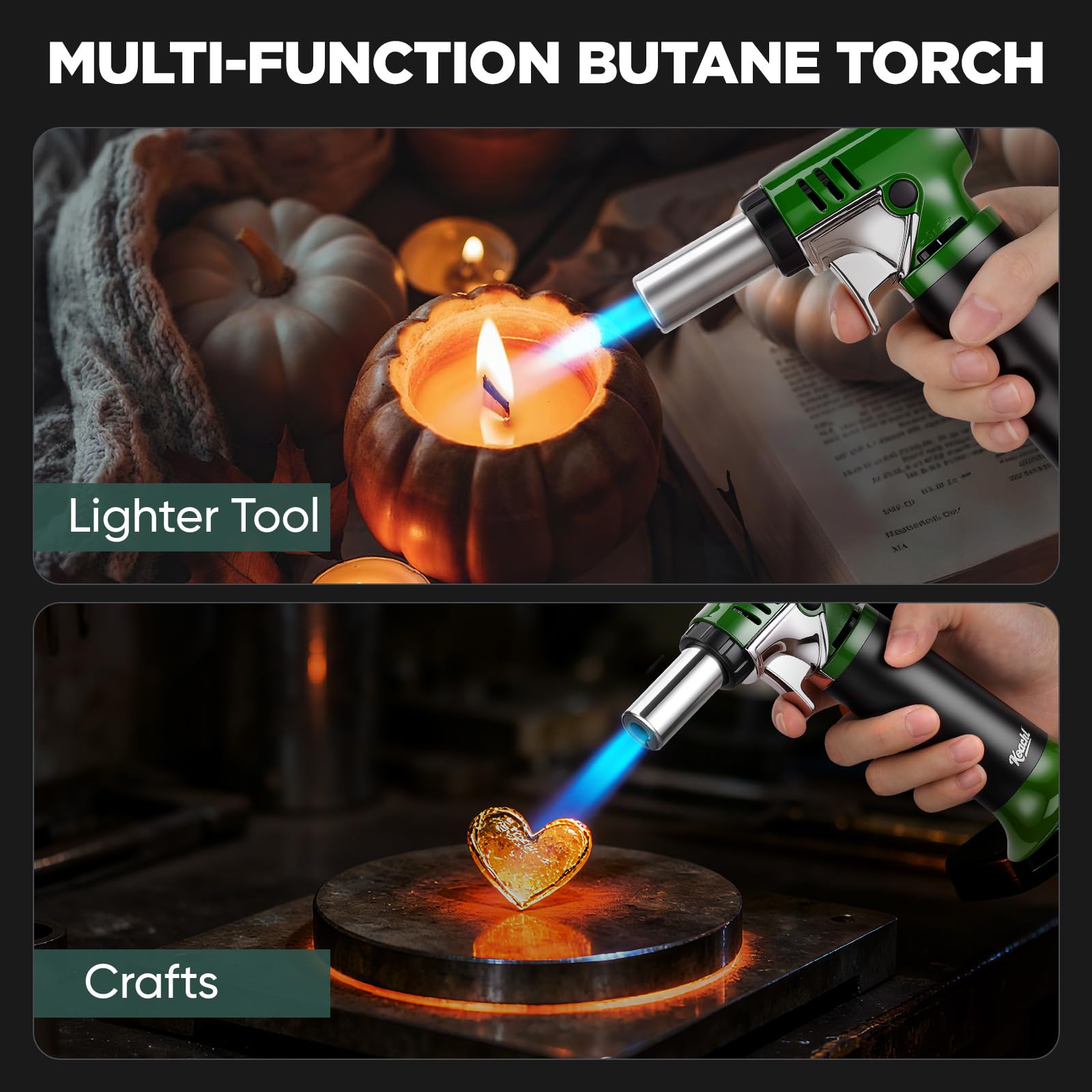 Koackl torch adjustable flame for precise heating in cooking and crafting