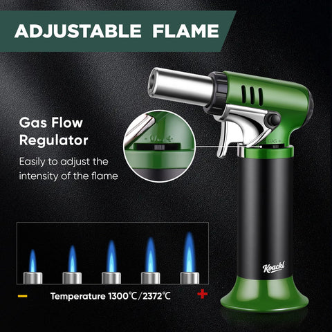 Koackl torch compatible with any butane brand for versatile refills