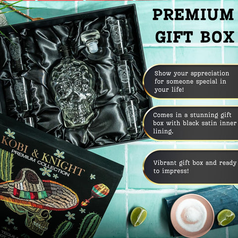 Gift box packaging makes this tequila set ready to gift.