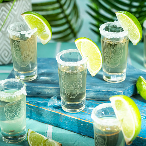 Centerpiece ready skull barware enhances home entertaining and conversation.