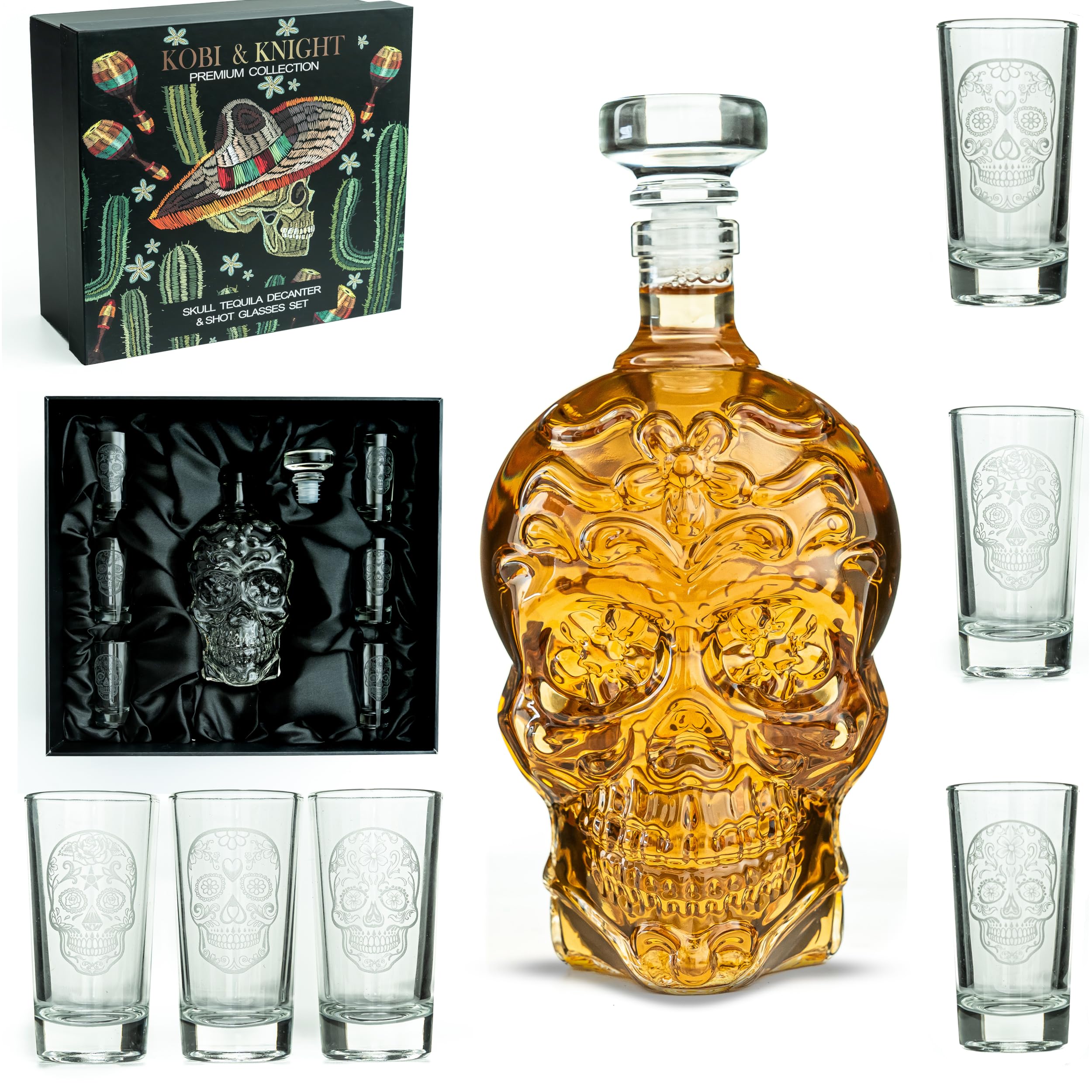 Kobi & Knight skull decanter 750ml centerpiece for stylish tequila service.