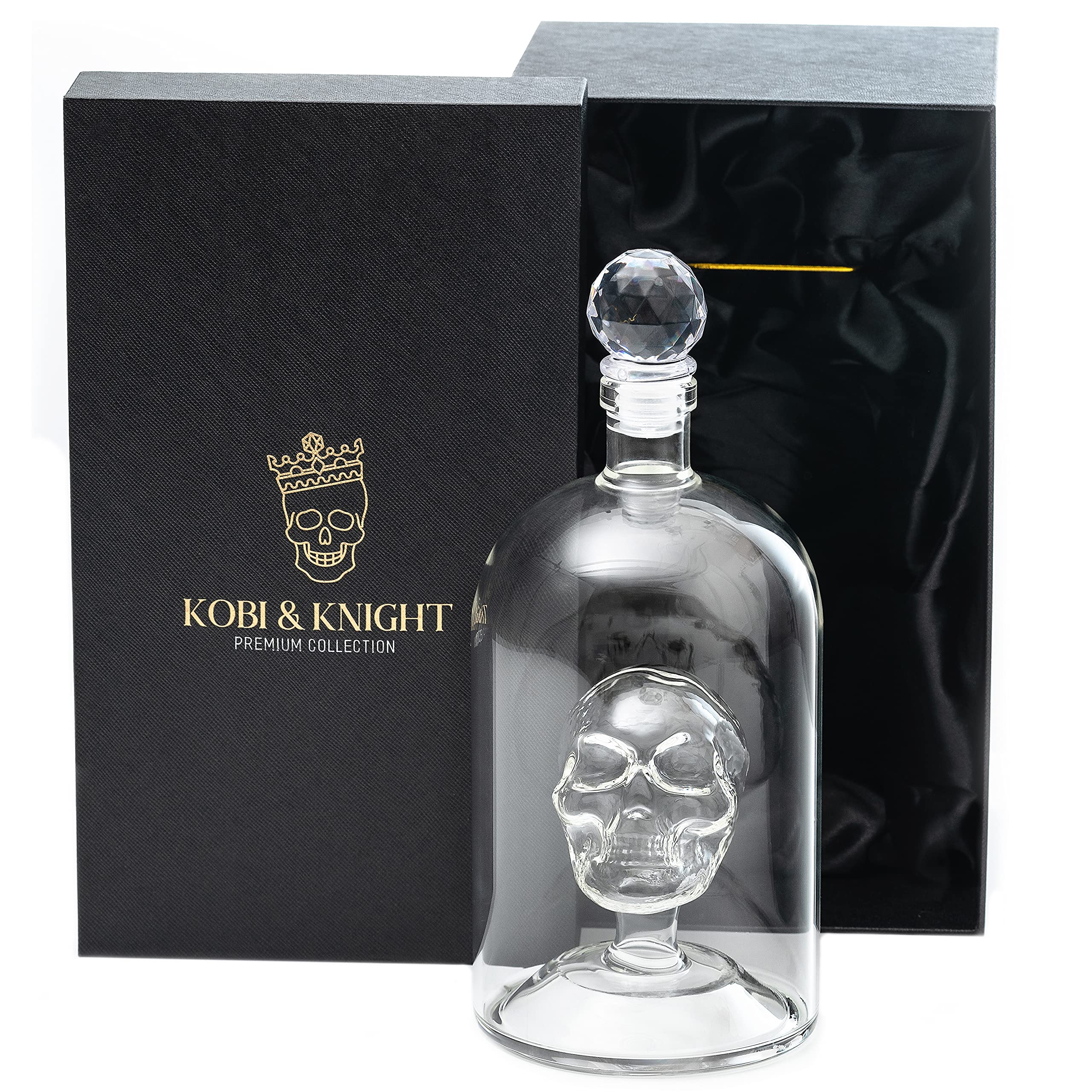 Kobi & Knight skull decanter front view, bold centerpiece for home bars.