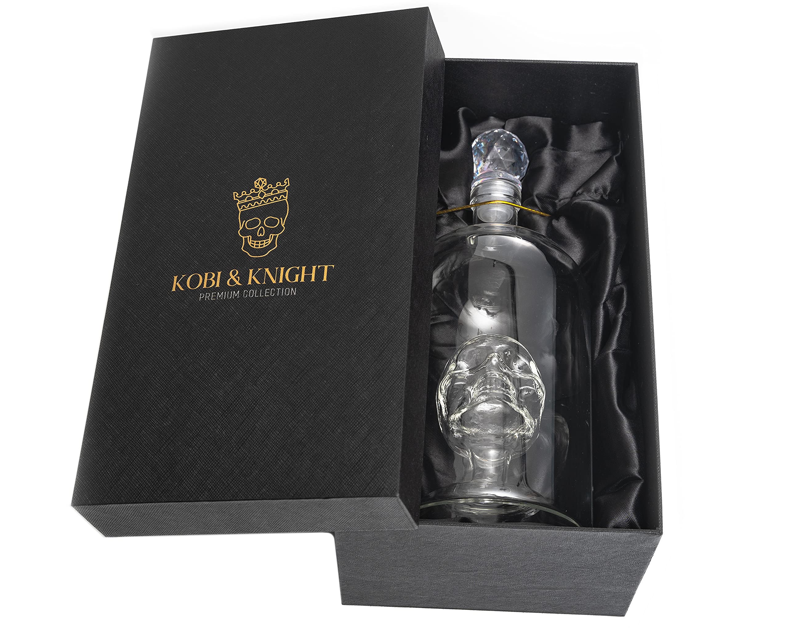 Kobi & Knight skull decanter side pour, ideal for stylish serving.