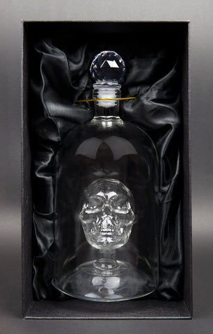 Kobi & Knight skull decanter for tequila, dramatic pour.