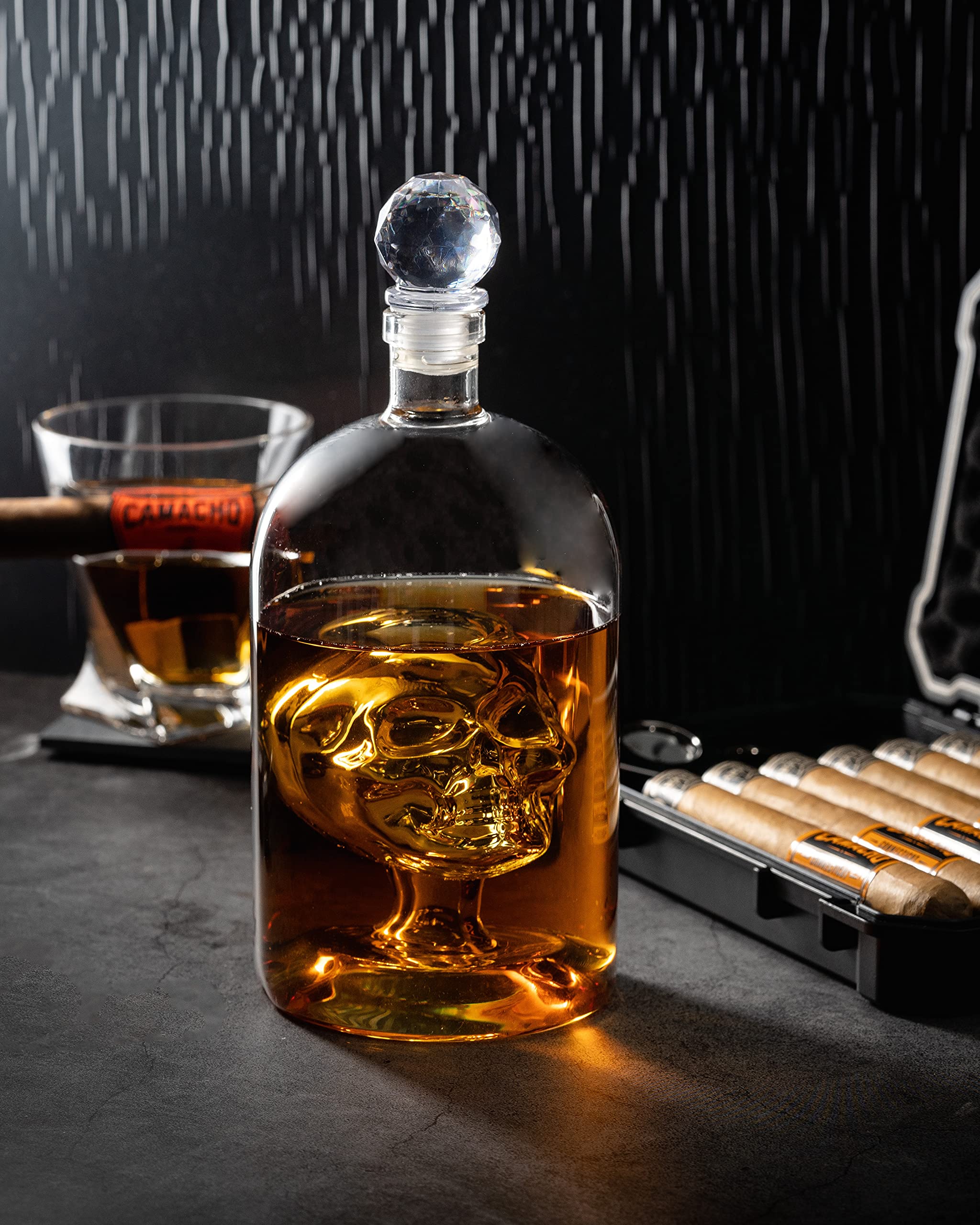 Kobi & Knight skull decanter filled with vodka, ready to pour.