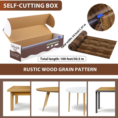 Kochorie wood-grain tablecloth with cutter box for easy trimming