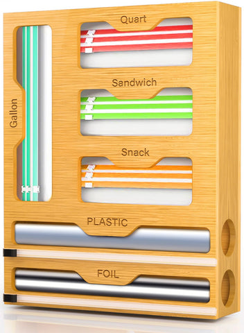 KOCWELL 6-in-1 bamboo organizer with bag and wrap slots for neat storage