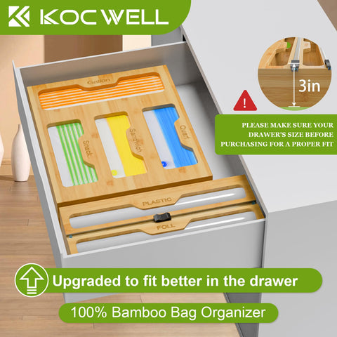 KOCWELL four-slot bag containers neatly store sandwich, quart, and snack bags