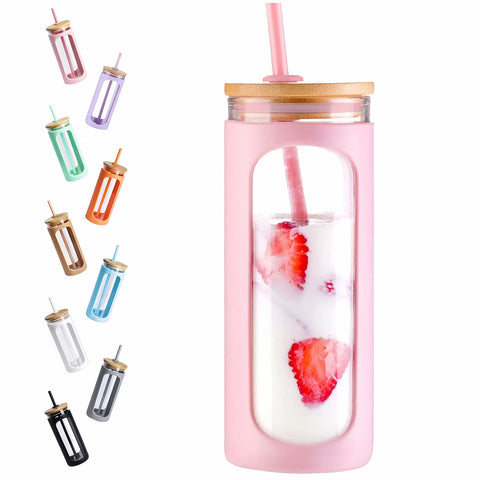 Kodrine 20oz glass tumbler with bamboo lid and pink finish for elegant hydration.